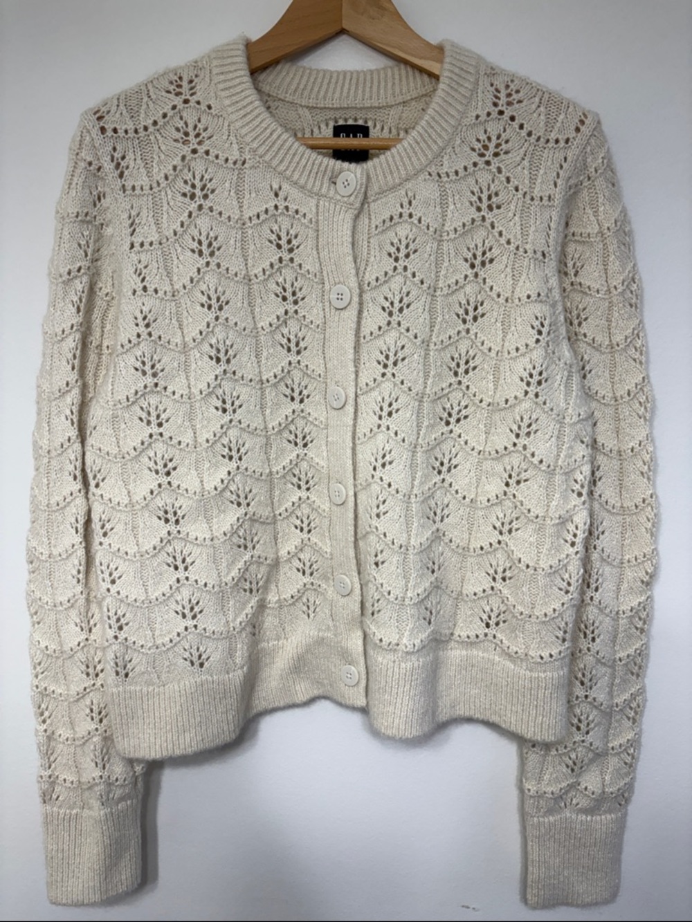 GAP Cream Openwork Knit Button-Front Cardigan